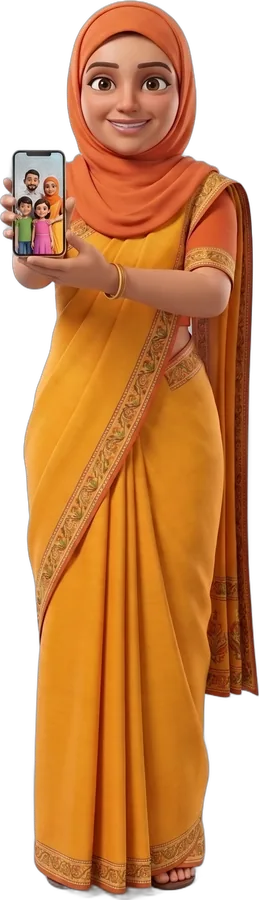 Ammu, one of our cartoon hosts, holding up her phone