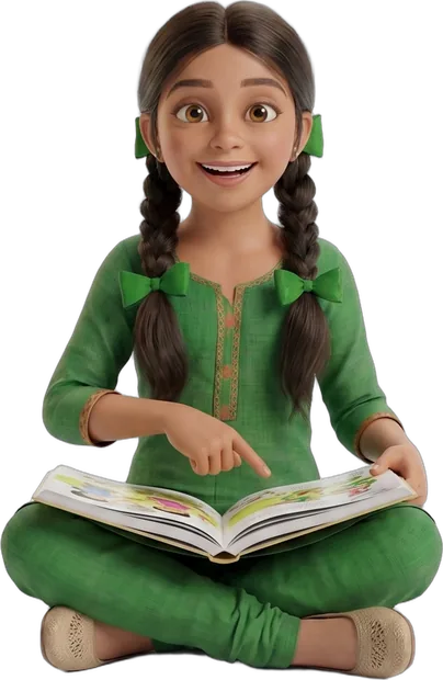 Mim, one of our cartoon hosts, reading